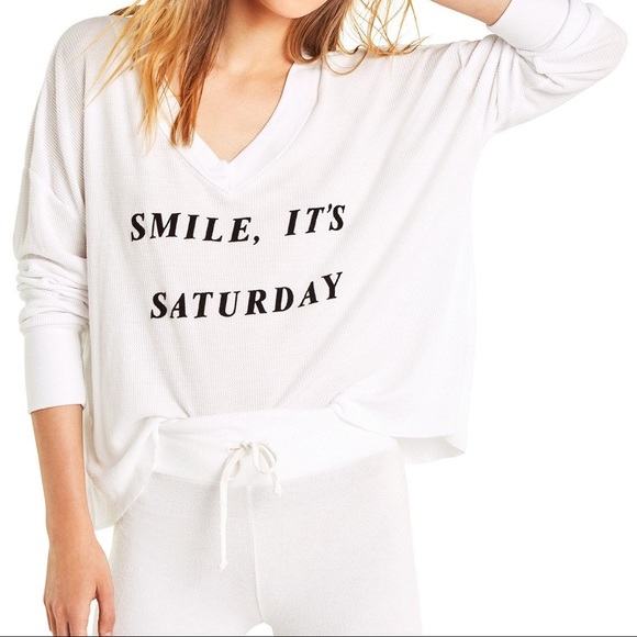 Wildfox Tops - Wildfox | Saturday Haley Thermal Top White Small